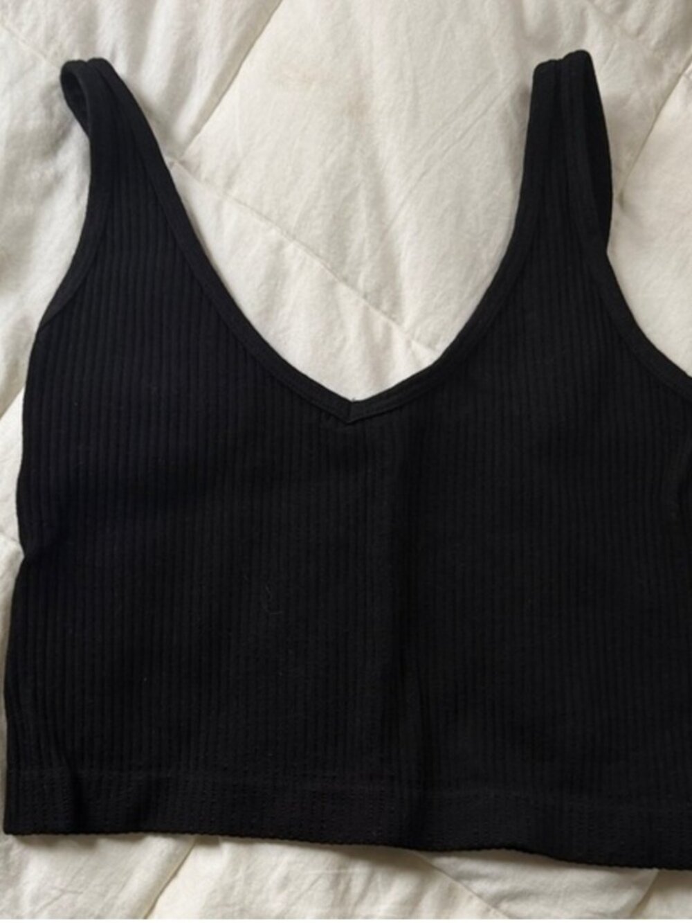Black Ribbed V-Neck Crop Top